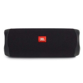 JBL Flip 5 black front view showing compact portability for outdoor listening