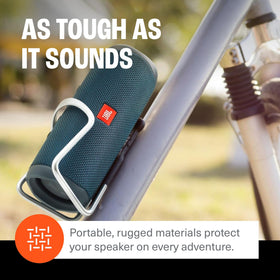 JBL Flip 5's durable fabric and rubber housing withstand outdoor use.