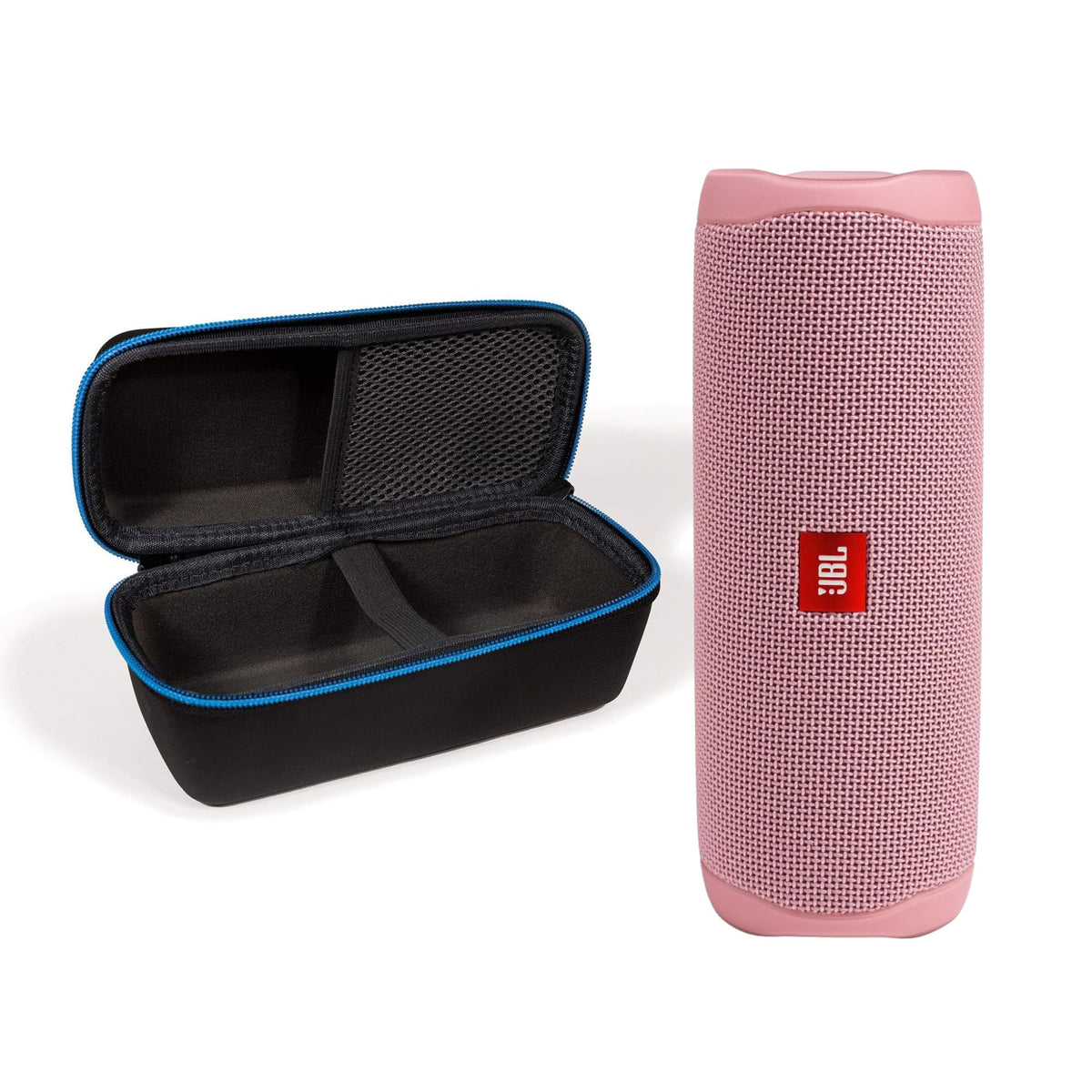 JBL Flip 5 Pink front view delivering bold sound in a palm-size package.
