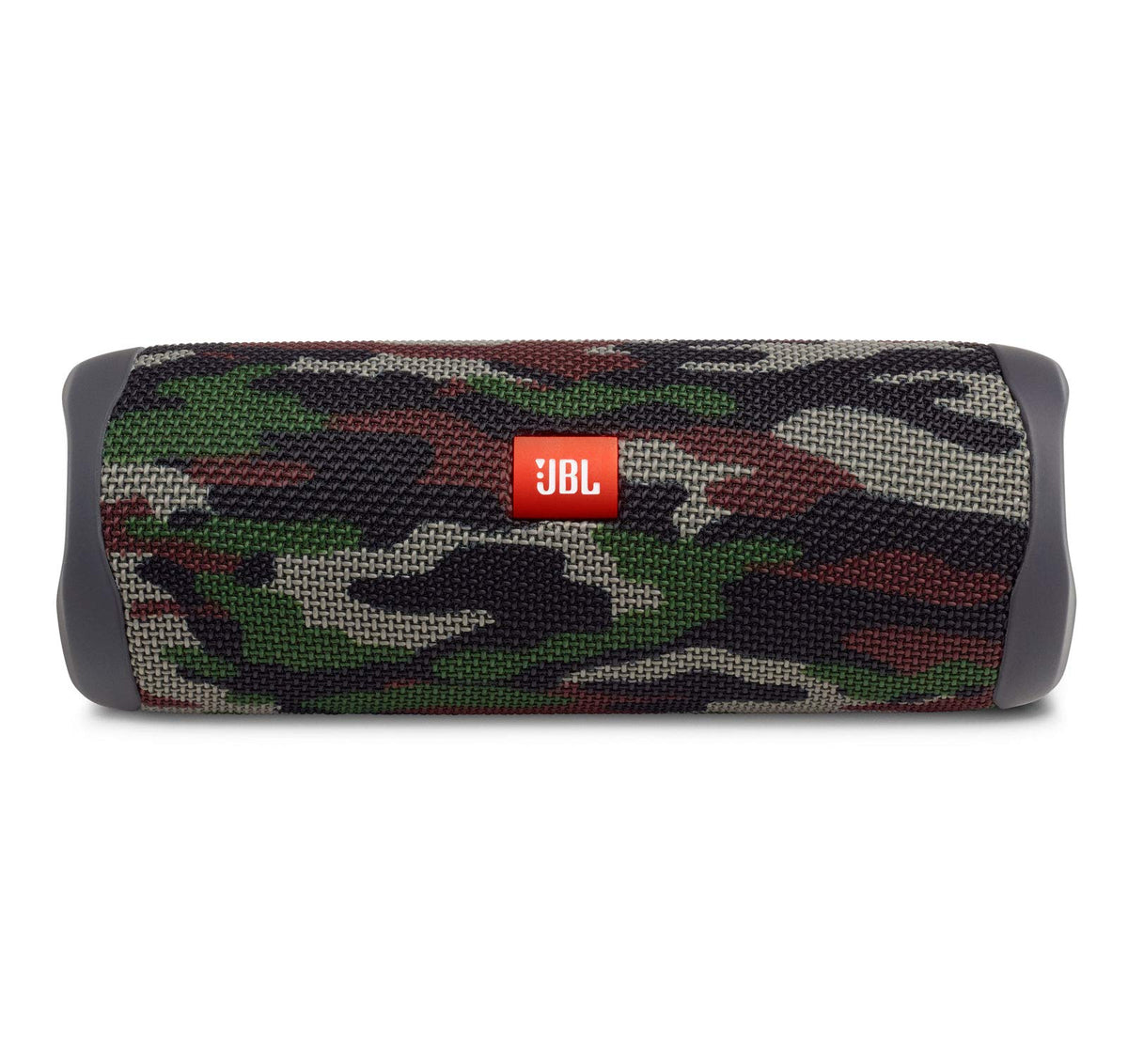 JBL Flip 5 Squad Renewed front view shows compact, portable design for on-the-go listening.