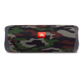 JBL Flip 5 Squad Renewed front view shows compact, portable design for on-the-go listening.