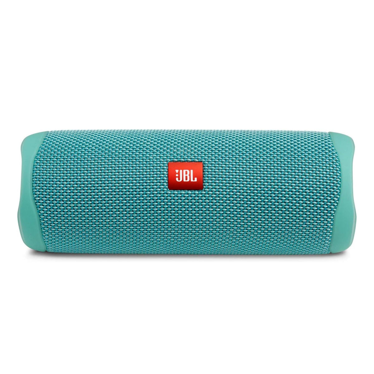 JBL Flip 5 teal front view shows compact, portable design for on-the-go listening.