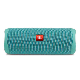 JBL Flip 5 teal front view shows compact, portable design for on-the-go listening.