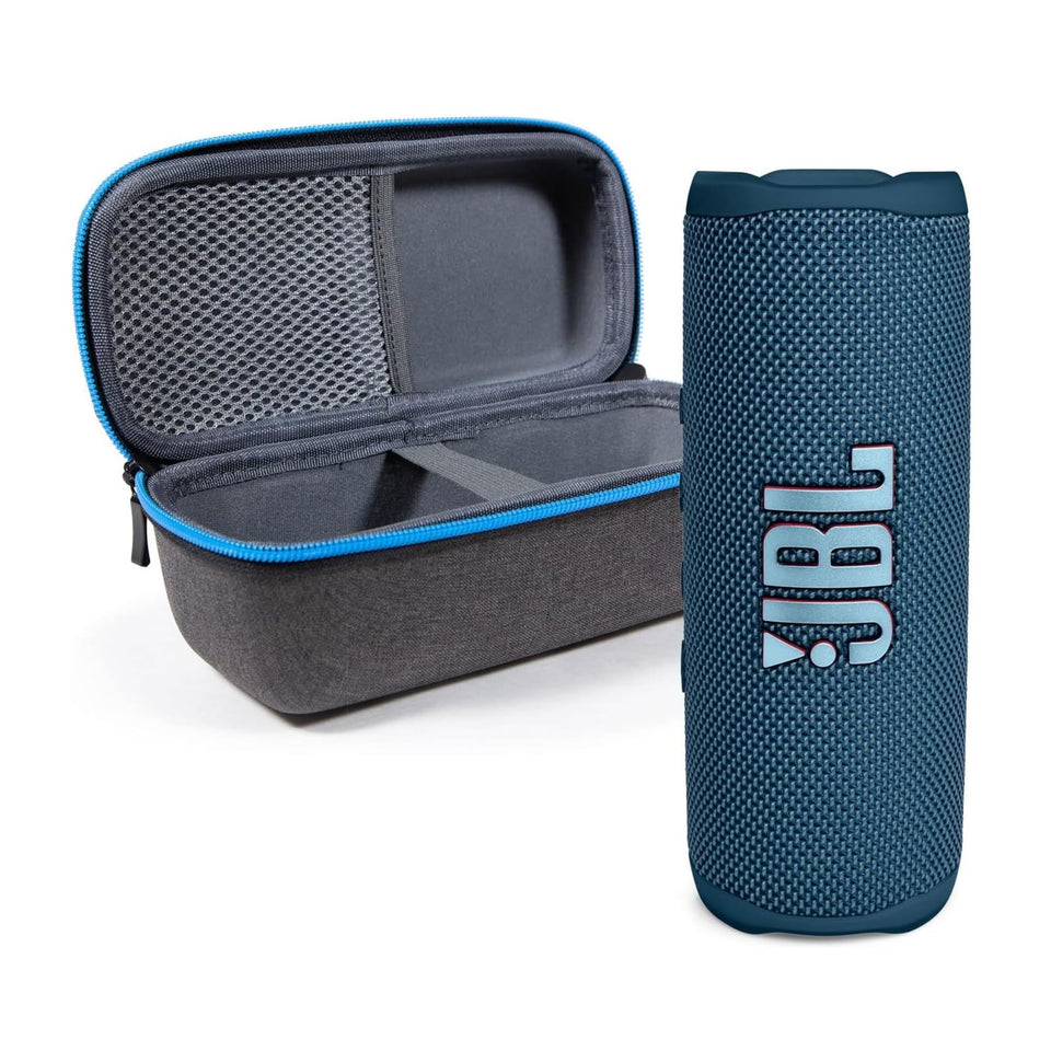 JBL Flip 6 Blue front view highlighting compact, rugged design for outdoor listening.