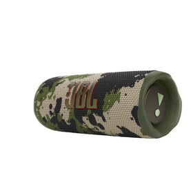 JBL Flip 6 camo grille detail highlighting powerful sound delivery.
