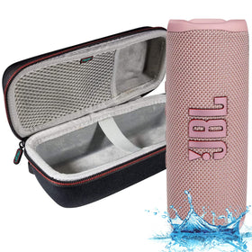 JBL Flip 6 front view in pink showing speaker grille and controls for portable playback
