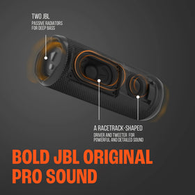 JBL Flip 6 gray top view highlighting controls and portability.