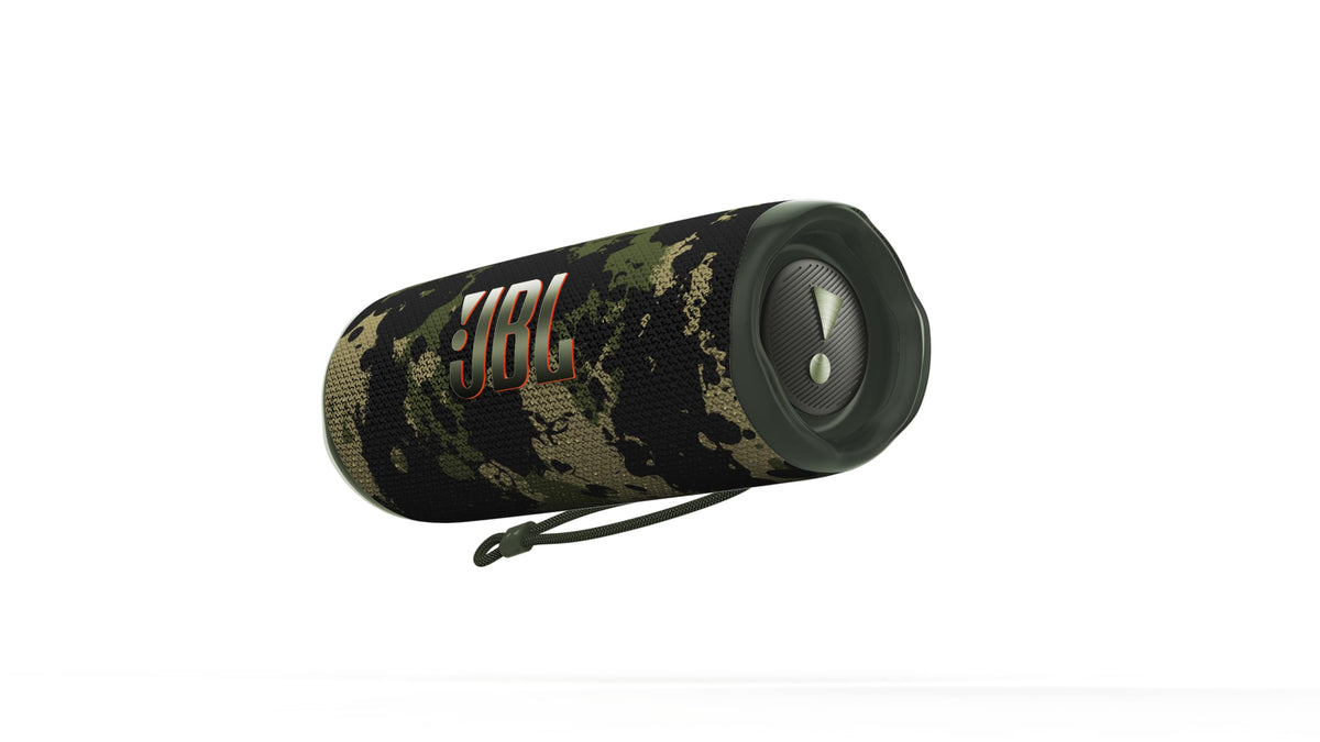 JBL Flip 6 squad camouflage renewed front view highlighting rugged outdoor-ready design