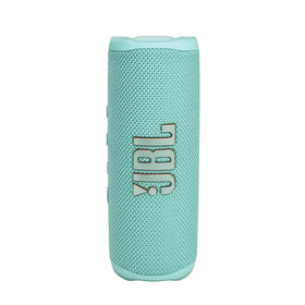 JBL Flip 6 teal with sleeve and shoulder strap ready for travel.