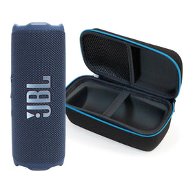 JBL Flip 7 blue front view highlights bold sound for outdoor listening.