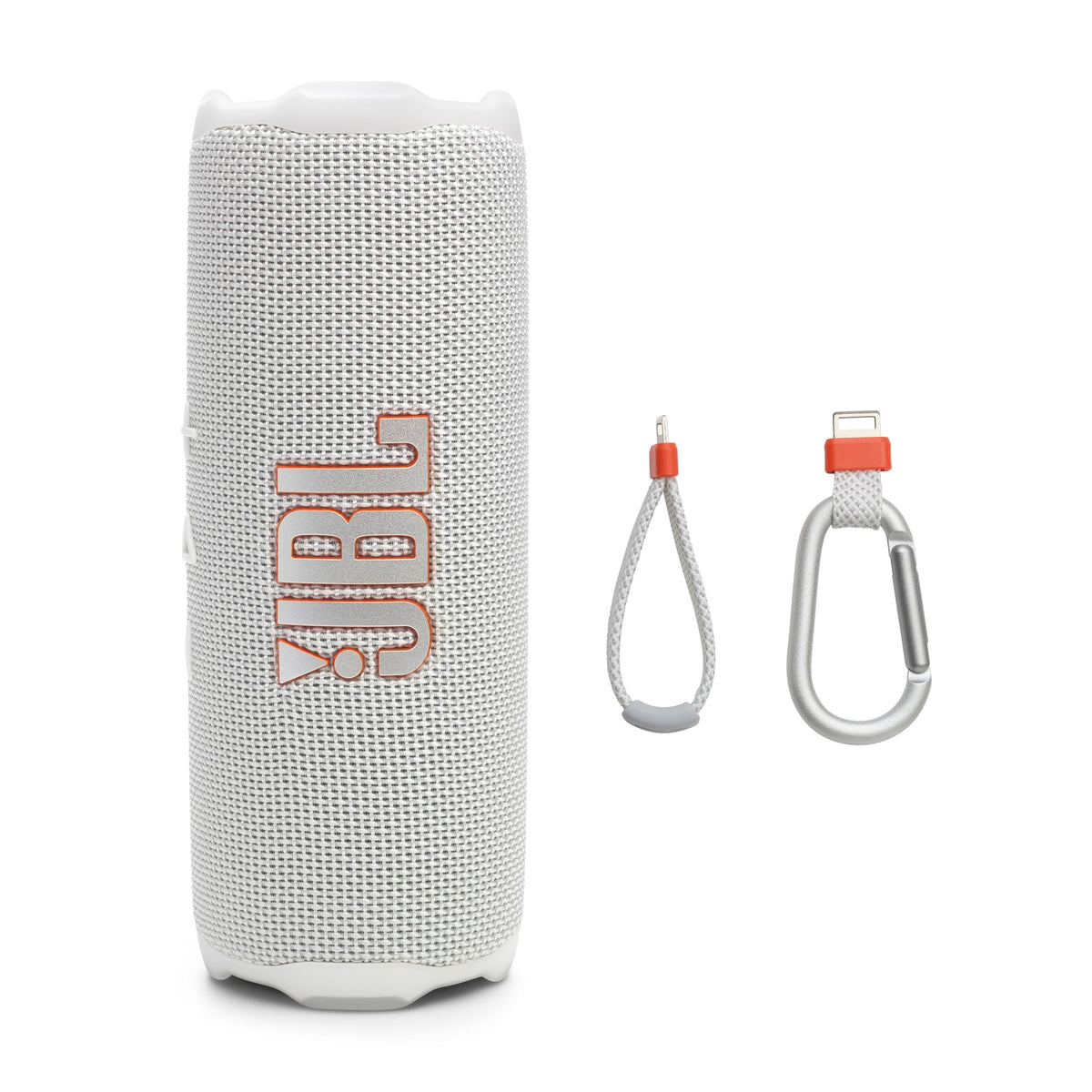 JBL Flip 7 white exterior design showing portable, rugged styling for outdoor use.