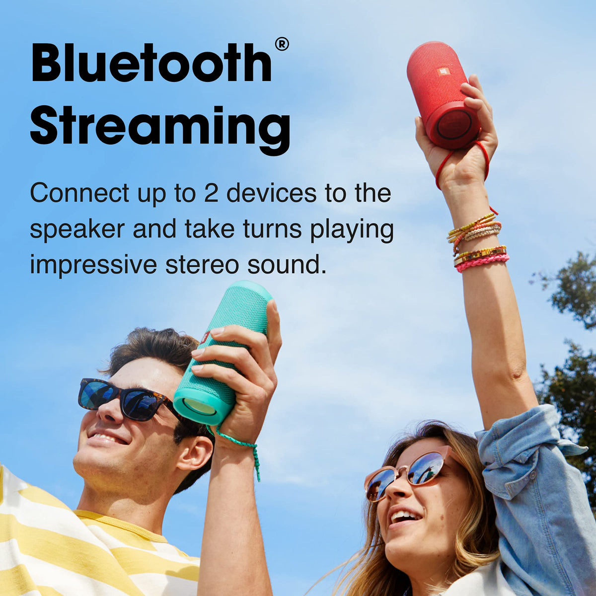 JBL Flip 4 Red Connect+ link supports larger shared listening experiences.