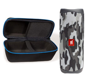 JBL Flip 5 Black Camo with bundle case front view, ideal for outdoor listening