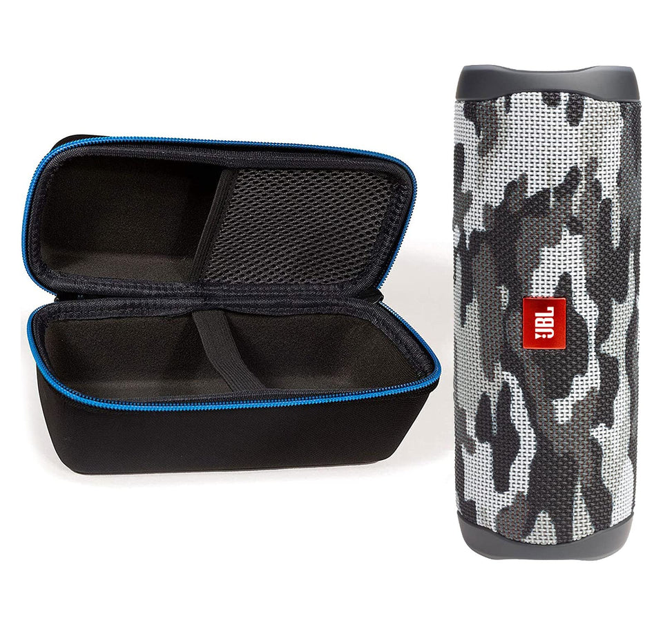 JBL Flip 5 Black Camo with bundle case front view, ideal for outdoor listening