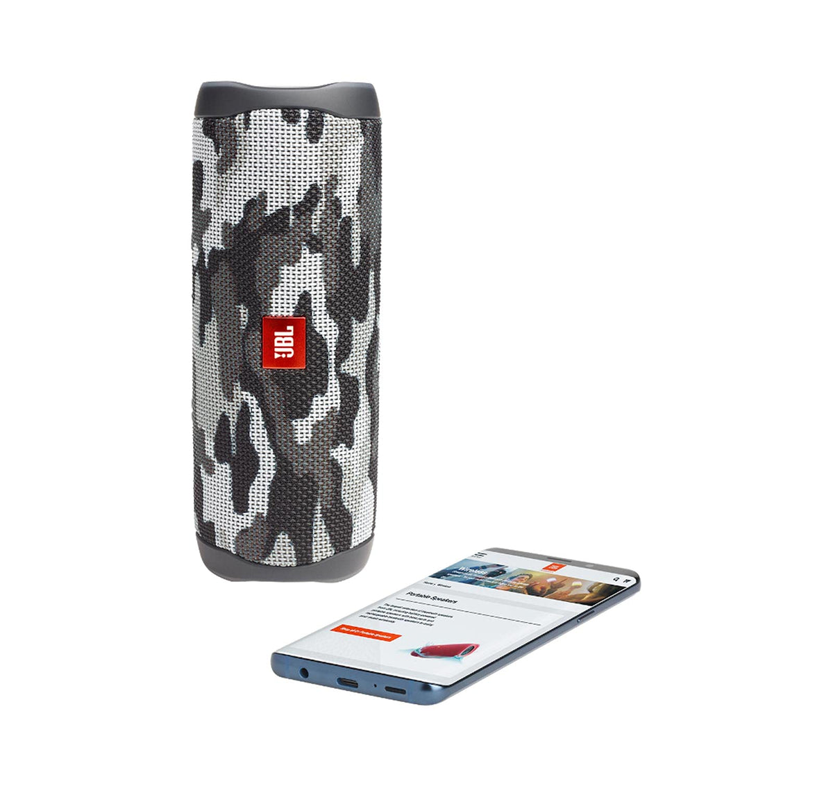 JBL Flip 5 Black Camo outdoor top view, portable design for adventures