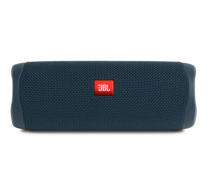 JBL Flip 5 Ocean Blue front view, ideal for on-the-go listening with balanced sound.