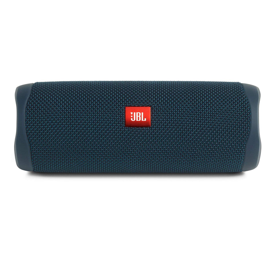 JBL Flip 5 Ocean Blue front view, ideal for on-the-go listening with balanced sound.