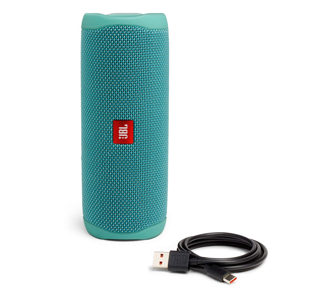 JBL Flip 5 teal renewed packaging showcases value and care.