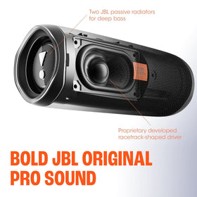 JBL Flip 5 white rugged housing close-up emphasizing durability.