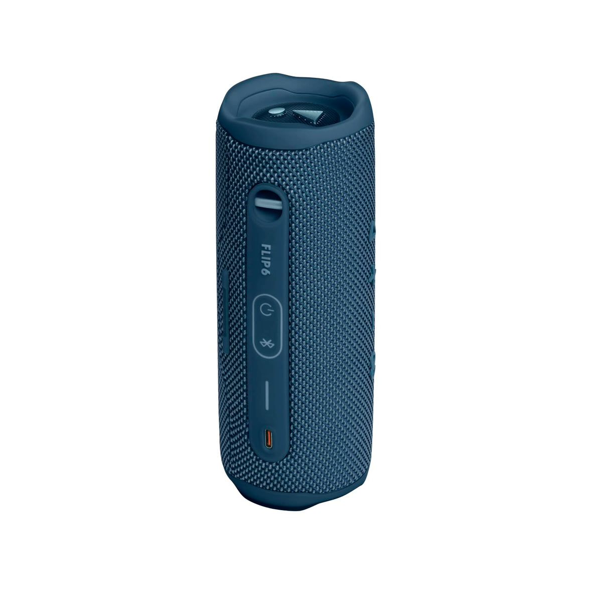 JBL Flip 6 blue side view showing compact rugged design.