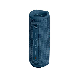 JBL Flip 6 blue side view showing compact rugged design.