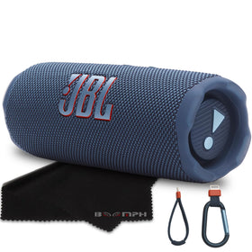 JBL Flip 7 blue front view for beach-ready listening and portability.
