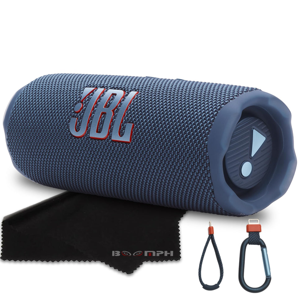 JBL Flip 7 blue front view for beach-ready listening and portability.