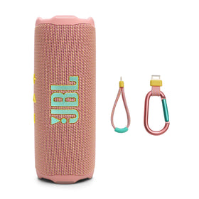 JBL Flip 7 pink front view highlights compact design and bold sound for outdoor use.