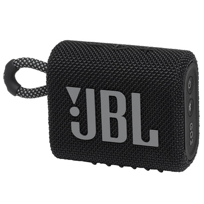 JBL Go 3 front view showing speaker grille and bold design benefit portability