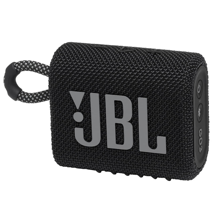 JBL Go 3 front view showing speaker grille and bold design benefit portability