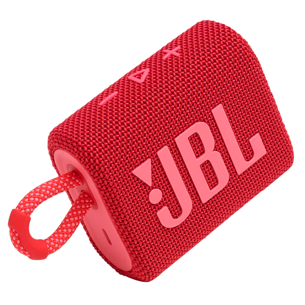 JBL Go 3 front view showing compact speaker and bold red finish, clear audio benefit
