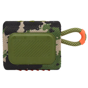 JBL Go 3 placed on rocks to show dustproof resilience and outdoor-ready design