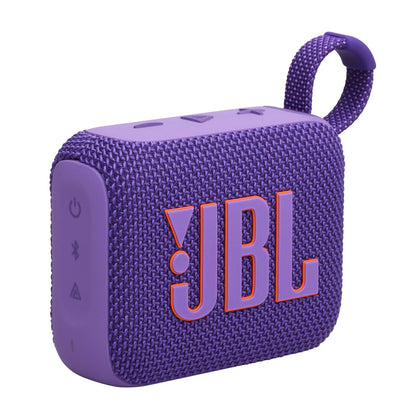 JBL Go 4 front view showing speaker and bold purple color with powerful sound