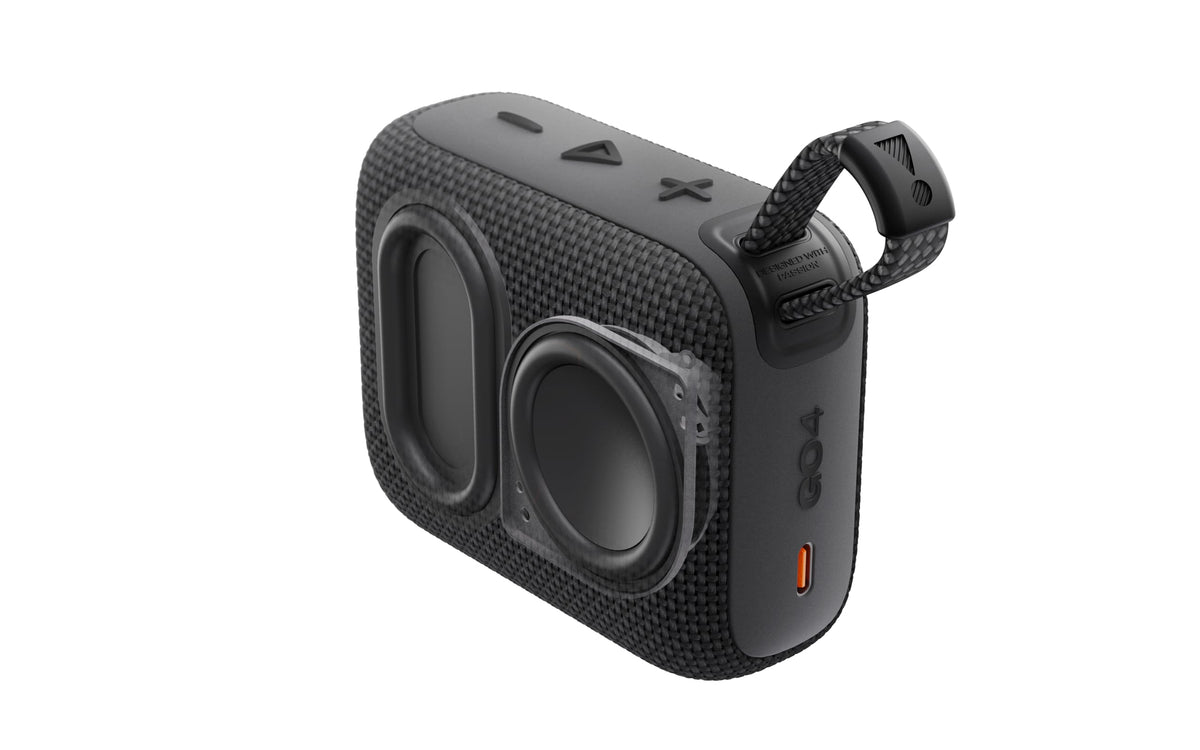 Two JBL Go 4 speakers paired for stereo sound expansion