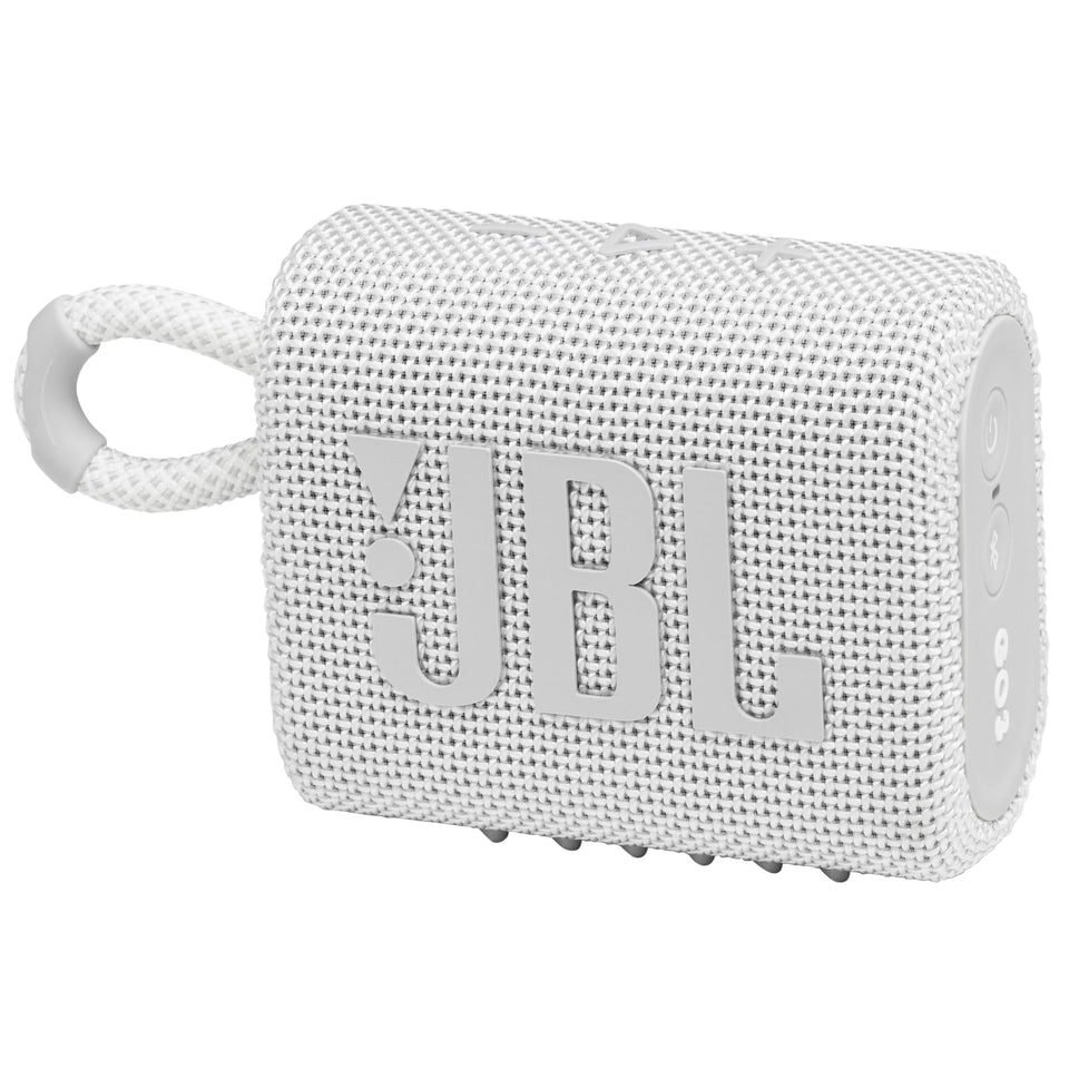 JBL Go 3 front view showing compact speaker and bold styling for portable audio
