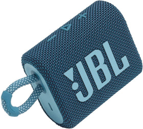 JBL Go 3 unboxed with cable and guide showing included accessories and quick start