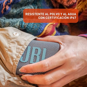 JBL Go 3 ports and controls detail showing USB-C charging and simple playback buttons