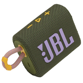 JBL Go 3 with water splashing illustrating IP67 waterproof protection for safe use