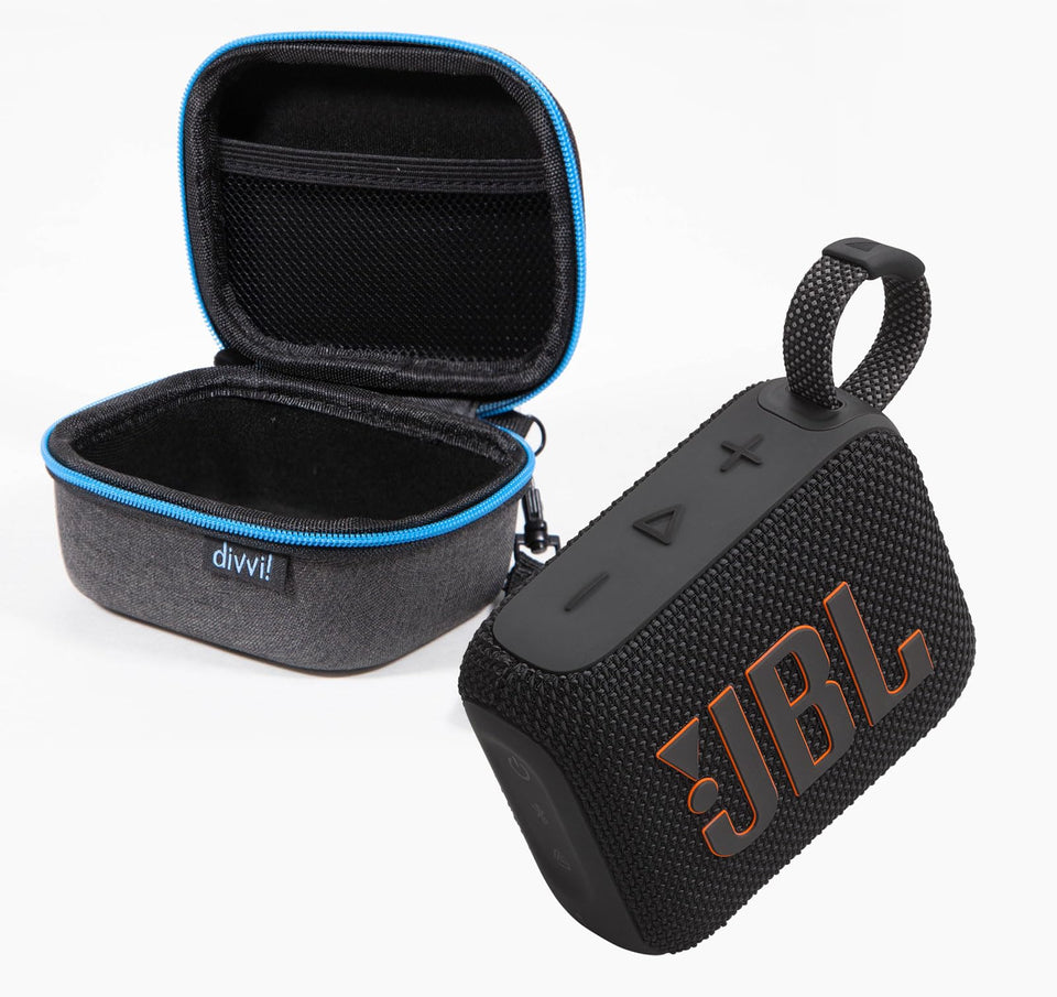 JBL GO 4 front view showing speaker grille and compact profile for powerful sound
