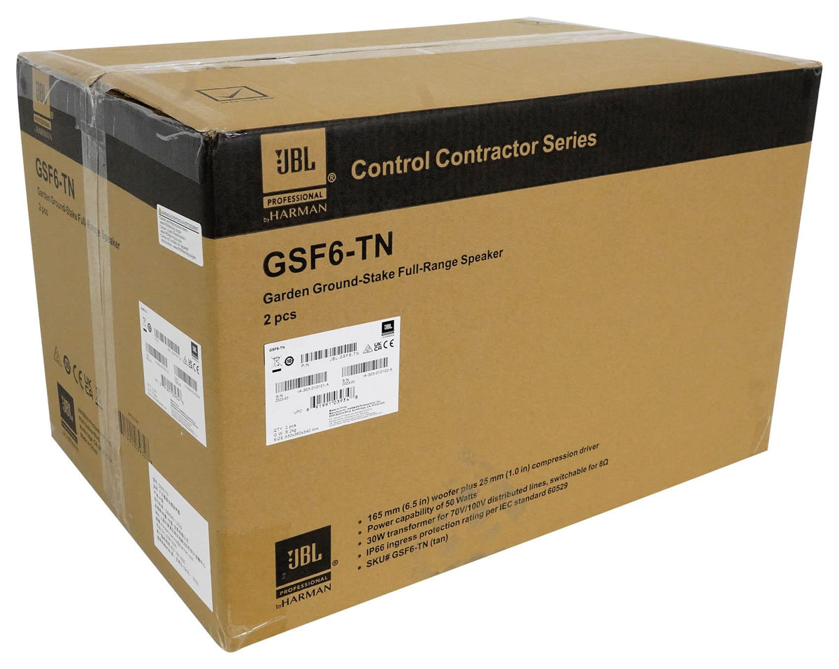 Tan JBL GSF6TN blends with outdoor landscapes for discreet installation