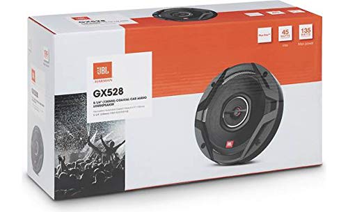Packaging and branding for JBL GX528 emphasize compact footprint and pair-ready presentation.