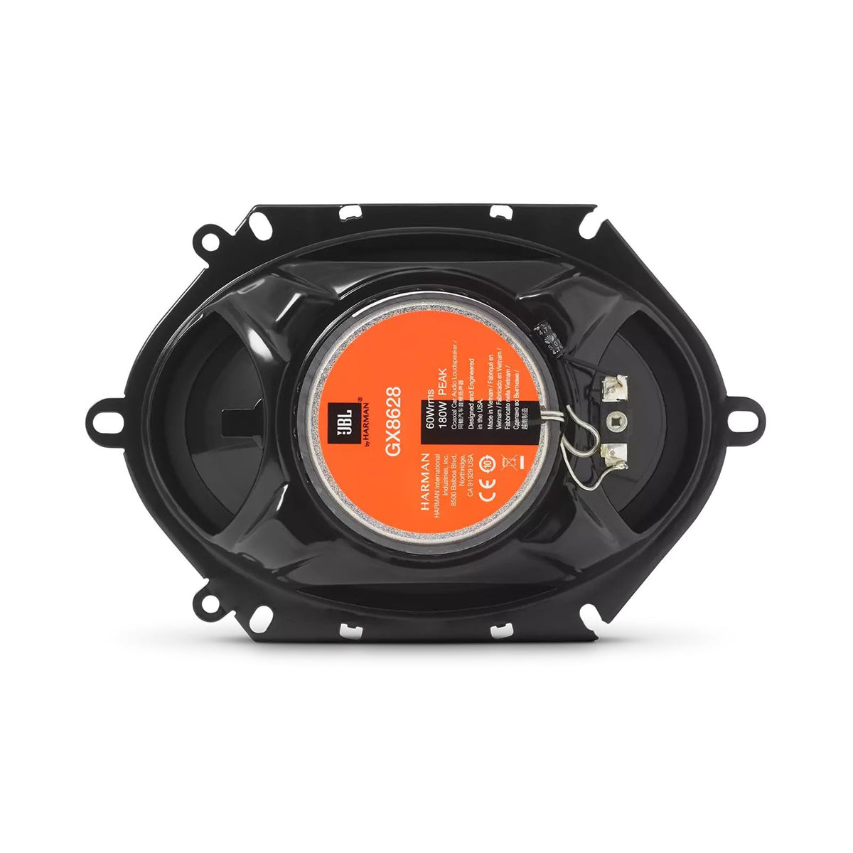 JBL GX8628 car installation view showing easy fit for 5x7/6x8 panels