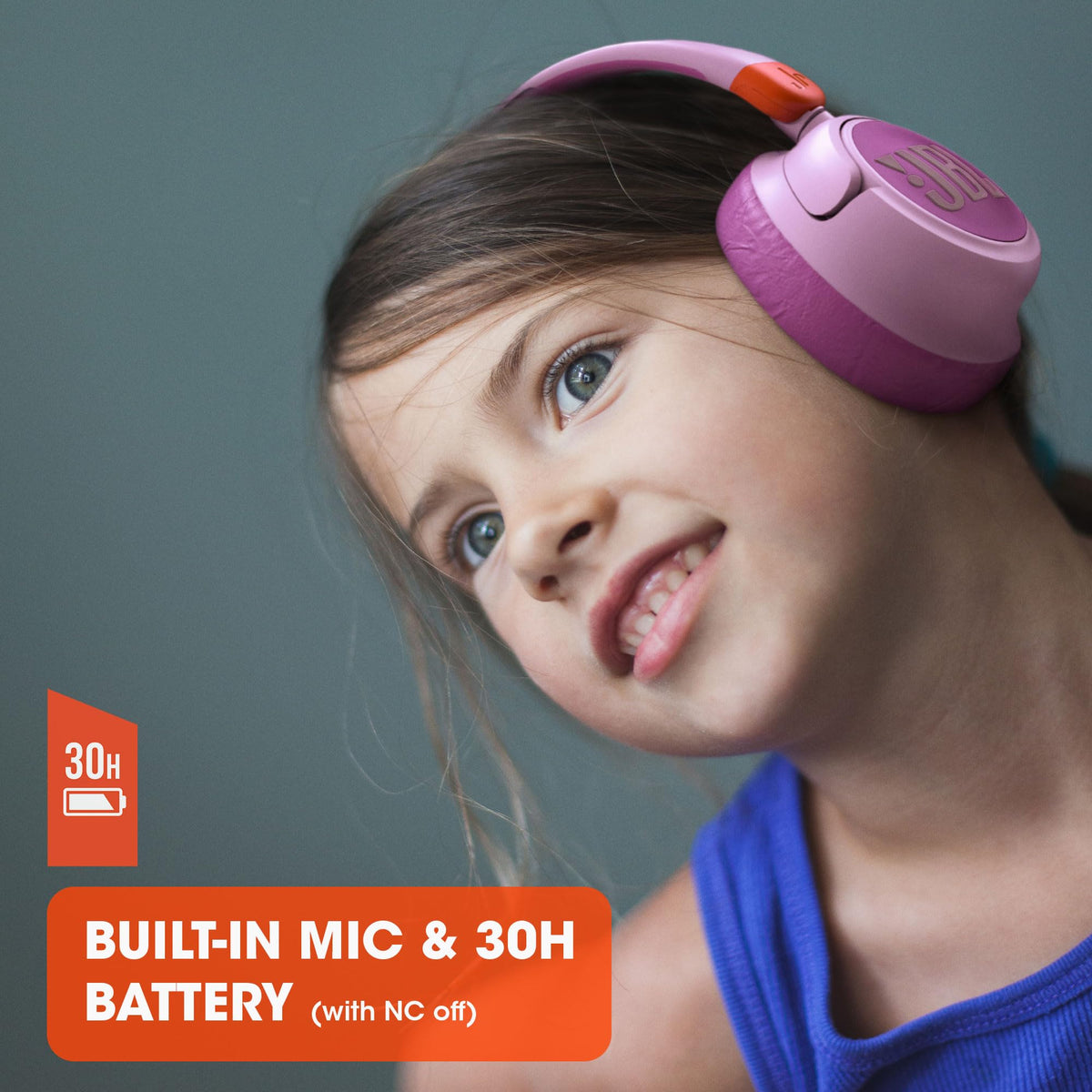 Child wearing JBL JR 460NC white during study time promoting focused listening