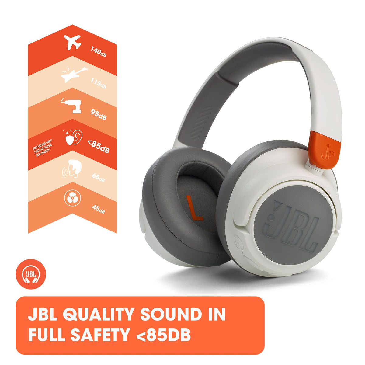 JBL JR 460NC beside a toy showing size comparison for better fit understanding