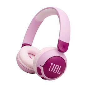 JBL Junior 320BT front view showing purple finish and safe listening benefit