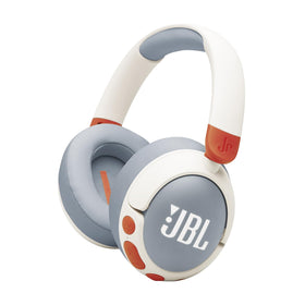 JBL Junior 470NC white headphones on a child for safe listening at controlled volume