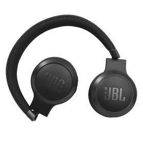 JBL Live 460NC on-ear fit closeup showing cushioned pads for comfort