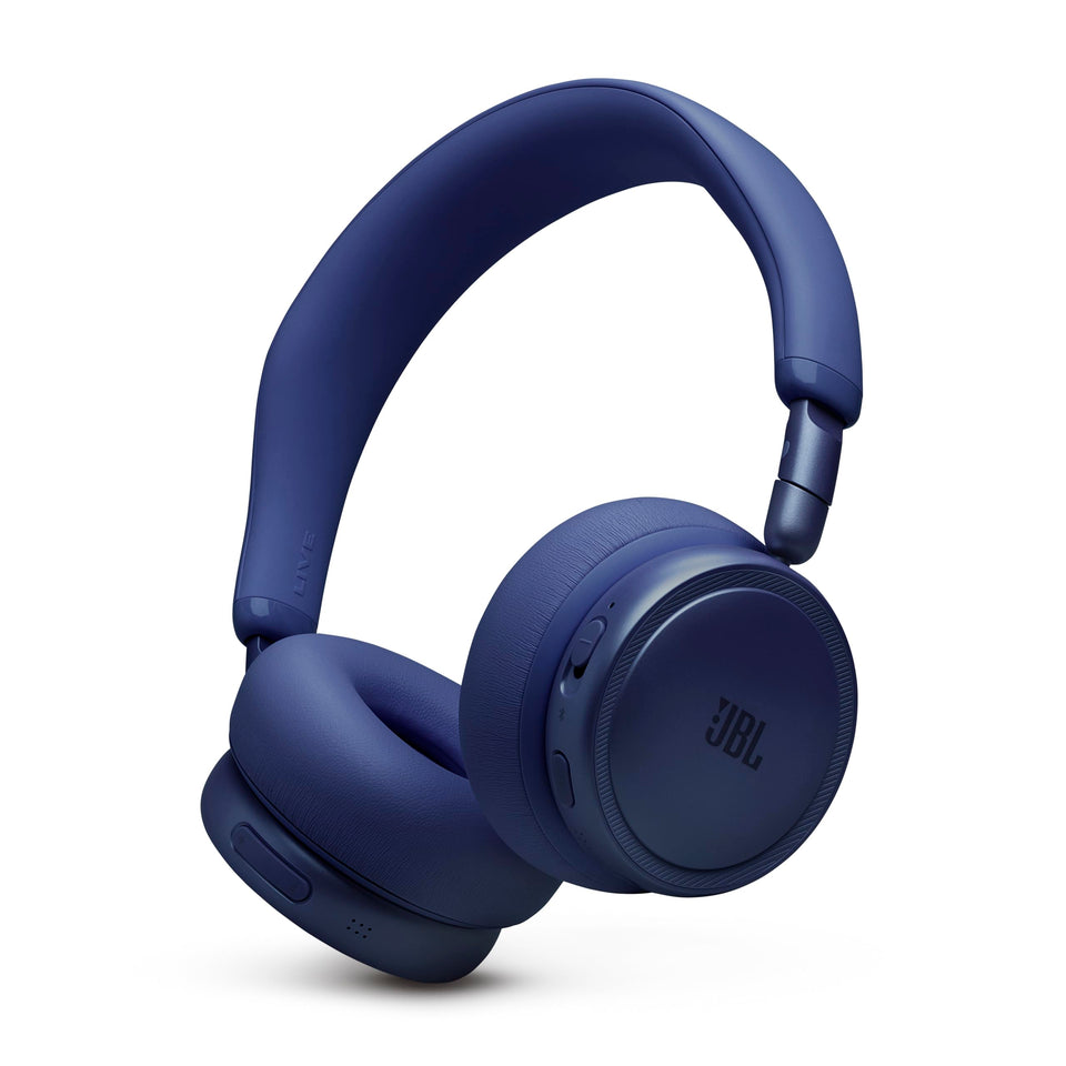 JBL Live 680NC side view in blue highlighting compact on-ear design for long listening sessions.