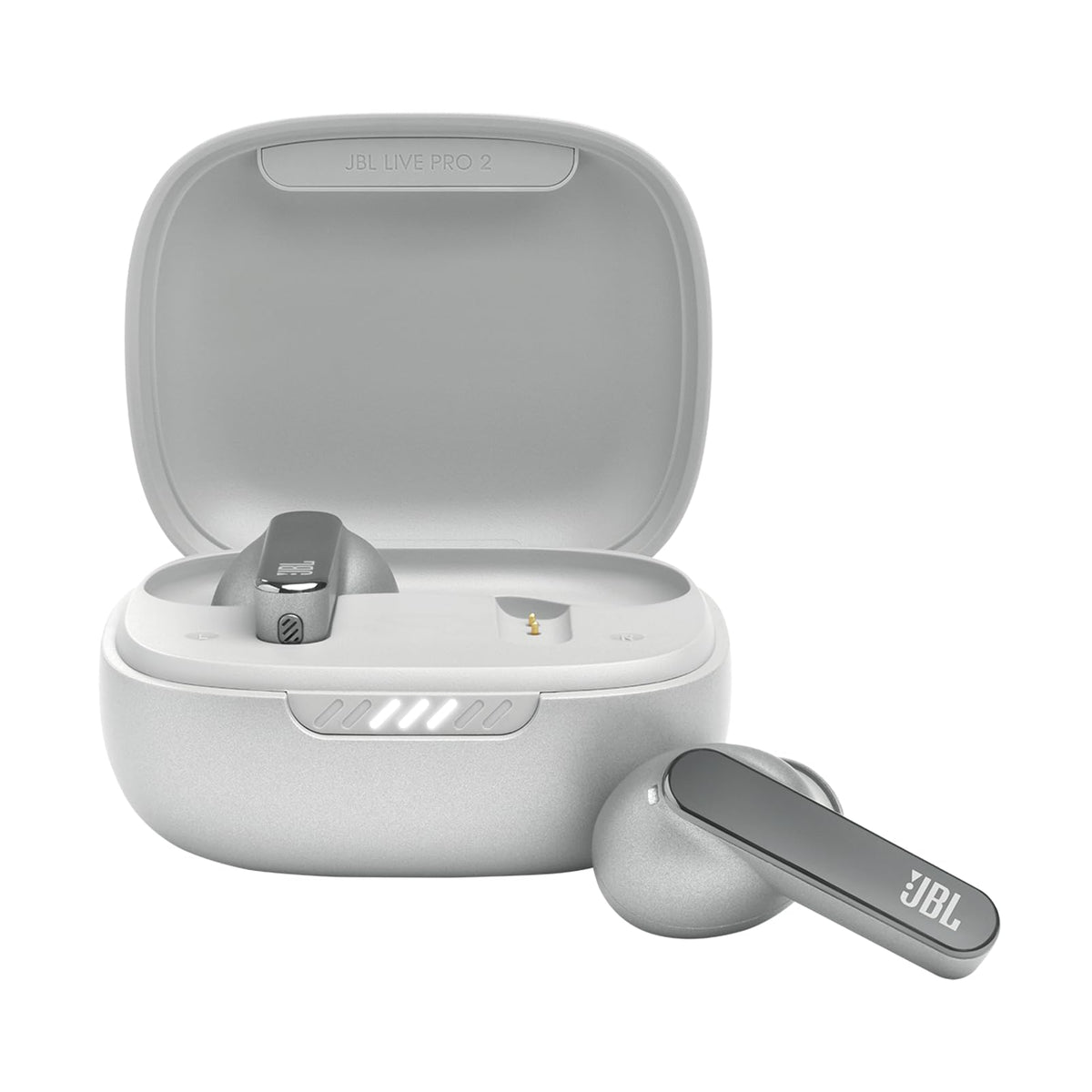 JBL Live Pro 2 earbuds in charging case deliver long playback and wireless charging.