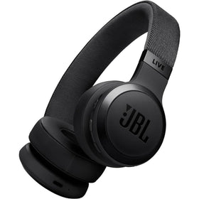 JBL LIVE670NC front view showing sleek black finish and on-ear fit benefit